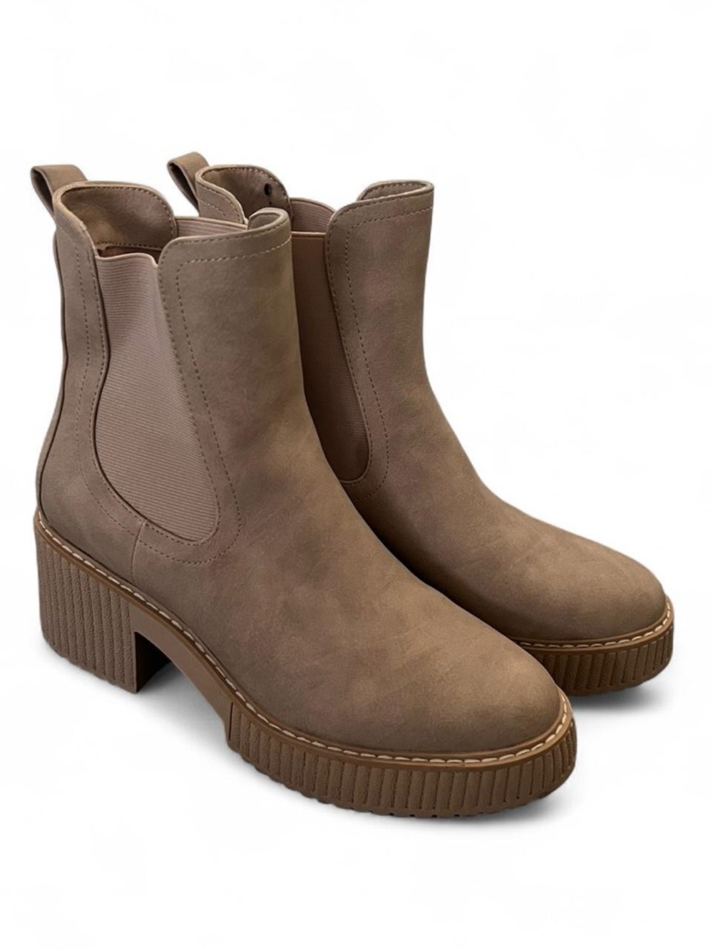Taupe Platform Chelsea Boots with Block Heel